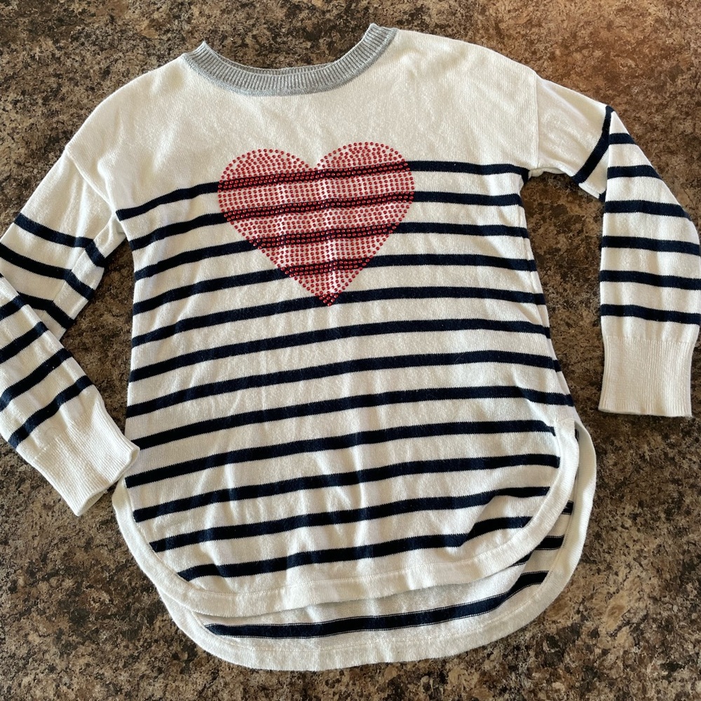 GapKids size XS (4-6) White with navy blue stripe sweater dress.